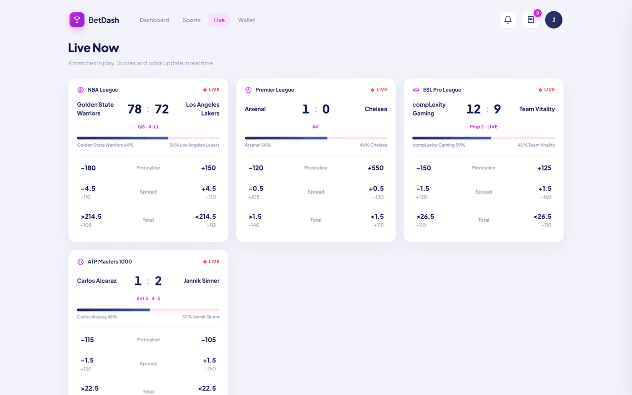 BetDash live scores view