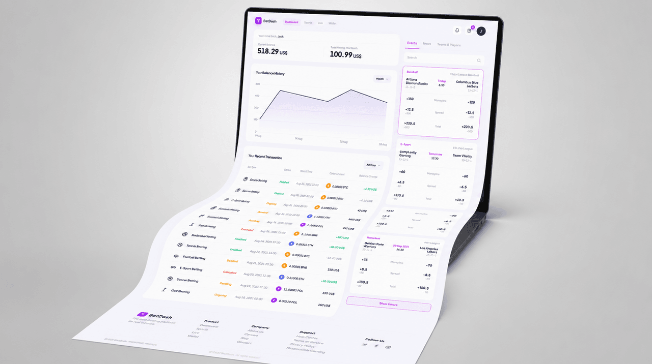 BetDash crypto sports betting dashboard preview
