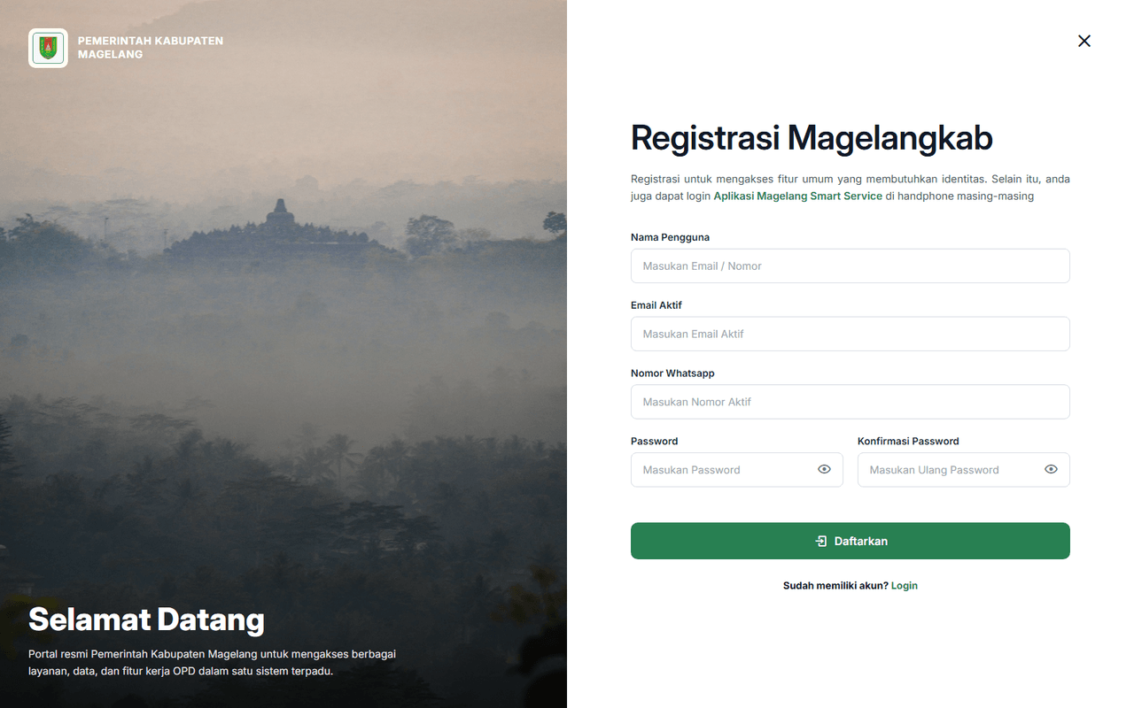 Magelangkab Website citizen registration page